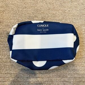 Clinique x Kate Spade Blue and White Stripes and Polka Dot Makeup/Cosmetic Bag
